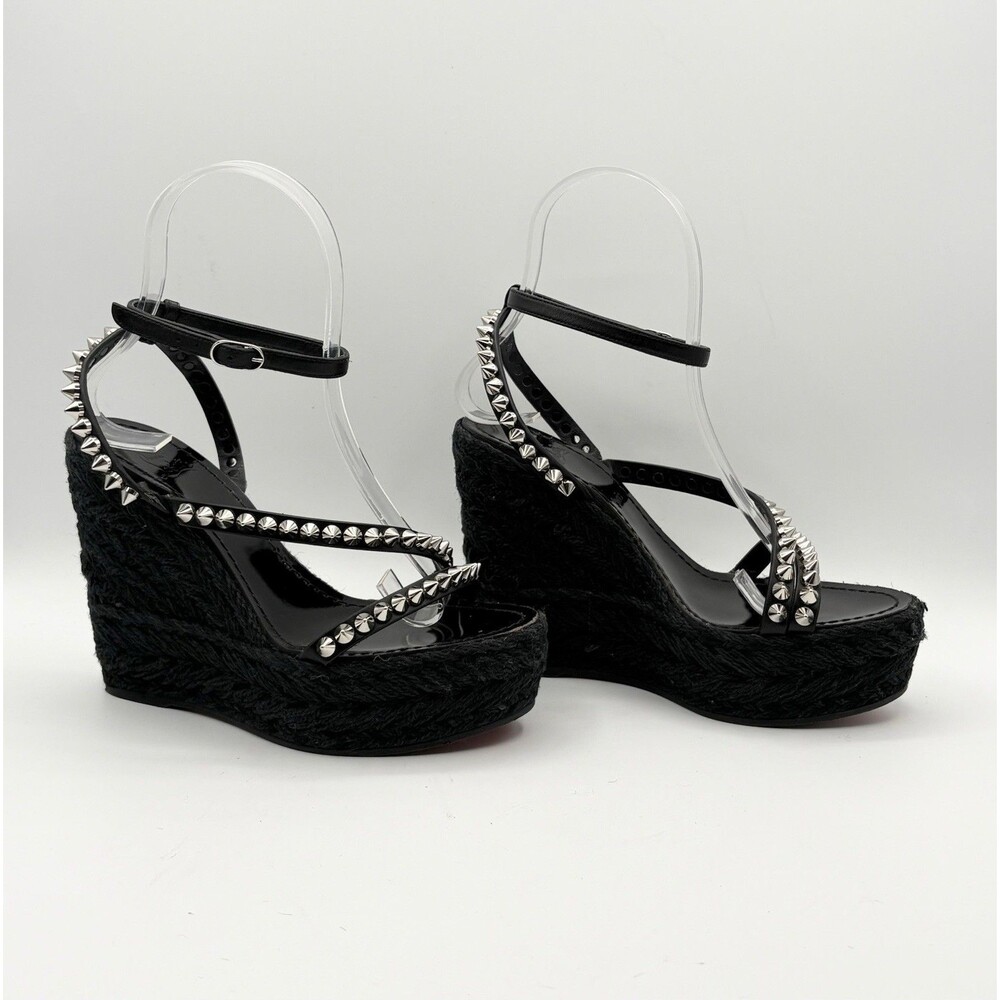 Christian Louboutin Mafaldina 120 Black Patent Wedge Sandals Spikes Size EU 35 - Picture 5 of 10
